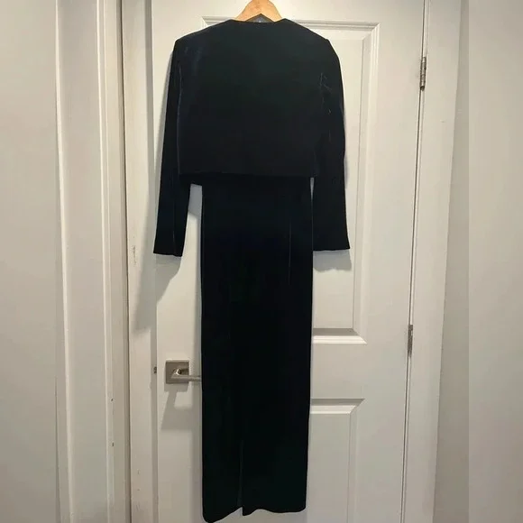 Vintage Adrianna Papell Occasions Gown & Bolero Matching Set Navy Velour 10P - Picture 7 of 9